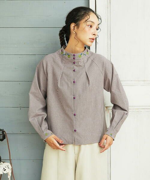 Jocomomola / ホコモモラ シャツ・ブラウス | 【2WAY】Flor pequena チェックフラワー刺繍ブラウス | 詳細1