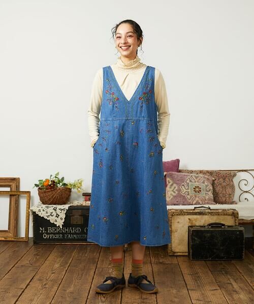 Jocomomola / ホコモモラ ロング・マキシ丈ワンピース | El galgo フラワー刺繍デニムノースリーブジャンパースカート | 詳細4