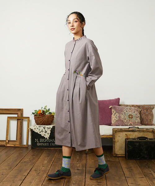 Jocomomola / ホコモモラ ロング・マキシ丈ワンピース | Flor pequena チェックフラワー刺繍ワンピース | 詳細10