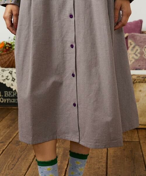 Jocomomola / ホコモモラ ロング・マキシ丈ワンピース | Flor pequena チェックフラワー刺繍ワンピース | 詳細8