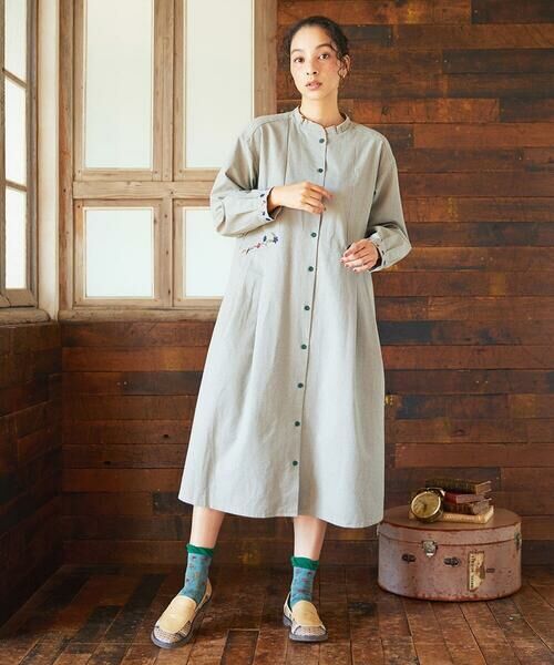 Jocomomola / ホコモモラ ロング・マキシ丈ワンピース | Flor pequena チェックフラワー刺繍ワンピース | 詳細11