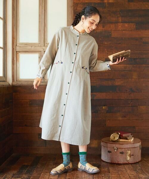 Jocomomola / ホコモモラ ロング・マキシ丈ワンピース | Flor pequena チェックフラワー刺繍ワンピース | 詳細12