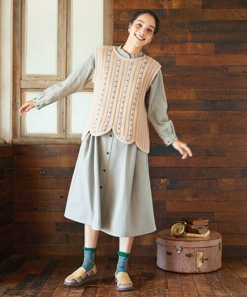 Jocomomola / ホコモモラ ロング・マキシ丈ワンピース | Flor pequena チェックフラワー刺繍ワンピース | 詳細13