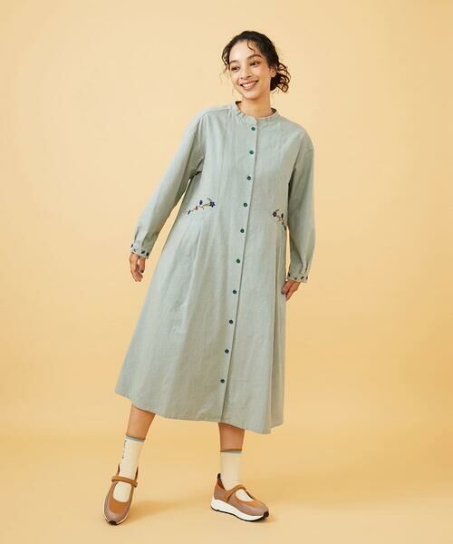 Jocomomola / ホコモモラ ロング・マキシ丈ワンピース | Flor pequena チェックフラワー刺繍ワンピース | 詳細14