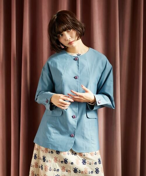 Jocomomola / ホコモモラ セットアップ | 裏地プリント  ノーカラーミドル丈コート | 詳細1