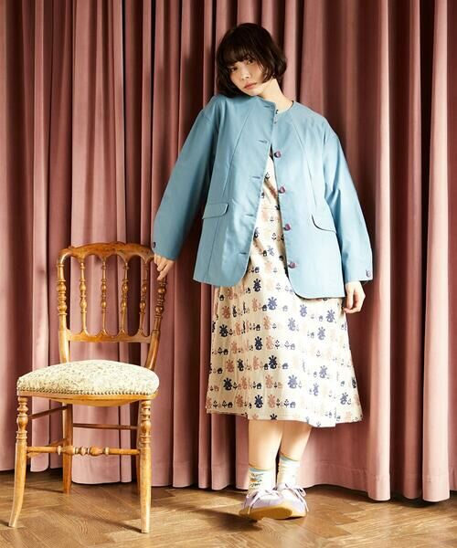 Jocomomola / ホコモモラ セットアップ | 裏地プリント  ノーカラーミドル丈コート | 詳細2