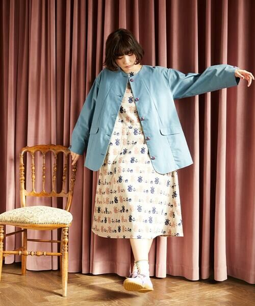 Jocomomola / ホコモモラ セットアップ | 裏地プリント  ノーカラーミドル丈コート | 詳細3