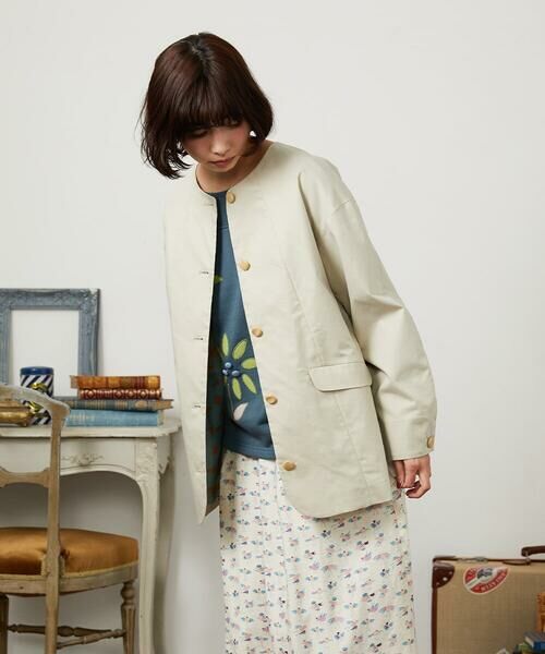 Jocomomola / ホコモモラ セットアップ | 裏地プリント  ノーカラーミドル丈コート | 詳細7