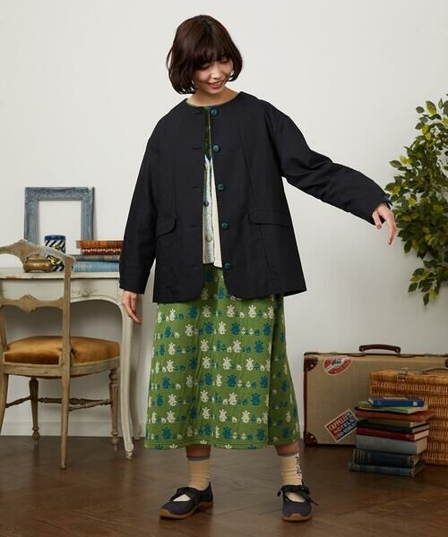 Jocomomola / ホコモモラ セットアップ | 裏地プリント  ノーカラーミドル丈コート | 詳細19