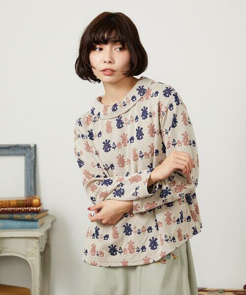 Jocomomola / ホコモモラ カットソー | Molino ロールカラーダブルジャカード総柄カットソー（アイボリー）
