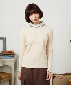 Jocomomola / ホコモモラ カットソー | 【2WAY】Tierras de cuitivo フラワー刺繍ハイネックカットソー