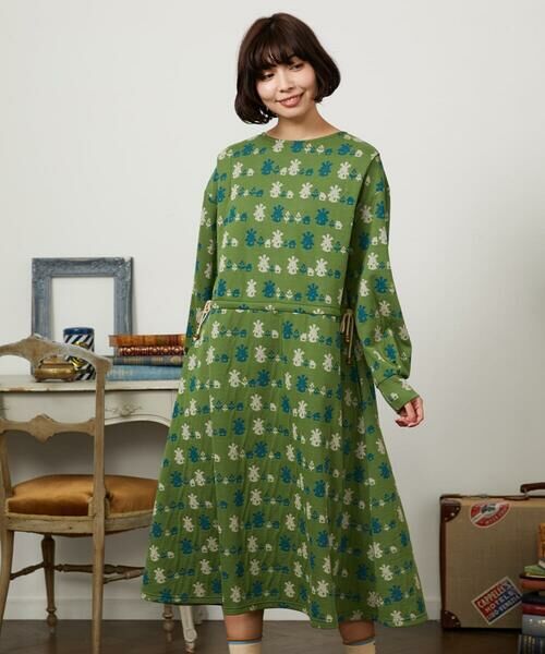 Jocomomola / ホコモモラ ロング・マキシ丈ワンピース | Molino ダブルジャカード総柄ワンピース（グリーン）