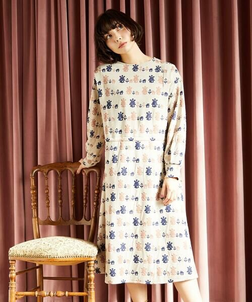 Jocomomola / ホコモモラ ロング・マキシ丈ワンピース | Molino ダブルジャカード総柄ワンピース（アイボリー）