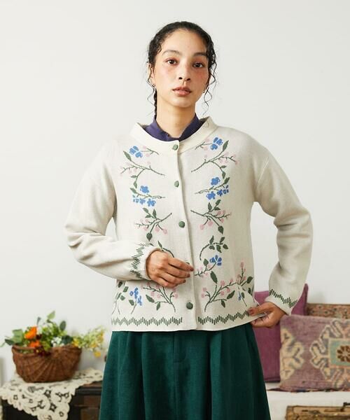 Jocomomola / ホコモモラ セットアップ | El galgo フラワーモチーフニットカーディガン（アイボリー）