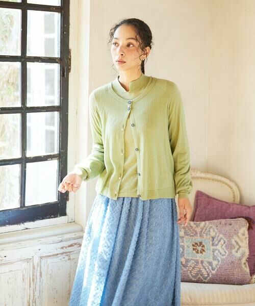 Jocomomola / ホコモモラ カーディガン・ボレロ | Suave シアーニットカーディガン（グリーン）