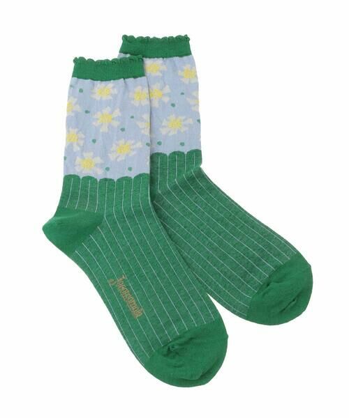 Jocomomola / ホコモモラ その他小物 | 配色フラワージャカードソックス（グリーン）