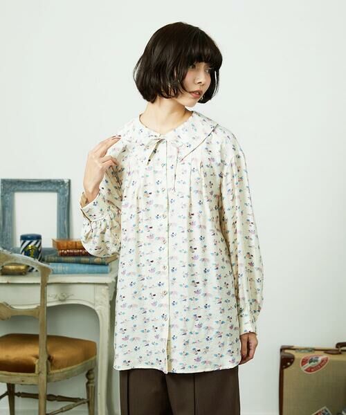 Jocomomola / ホコモモラ シャツ・ブラウス | Palminos ビックカラー鳥プリントロングブラウス（アイボリー）