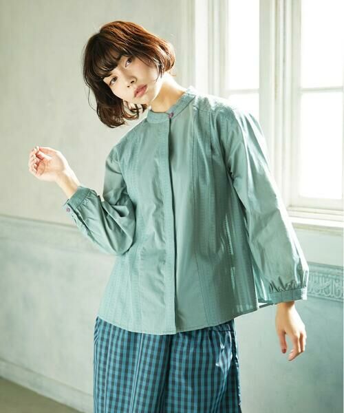 Jocomomola / ホコモモラ シャツ・ブラウス | Tejido ドッキングスタンドカラーブラウス（グリーン）