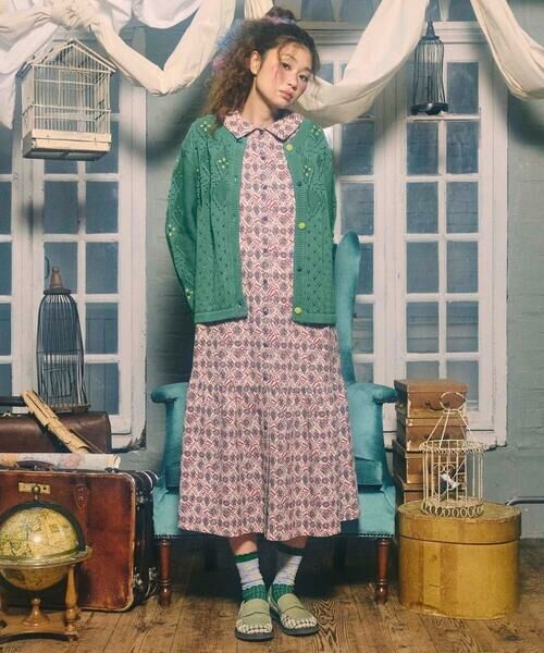 Jocomomola / ホコモモラ ロング・マキシ丈ワンピース | Hidalgo 幾何調プリントワンピース（アイボリー）