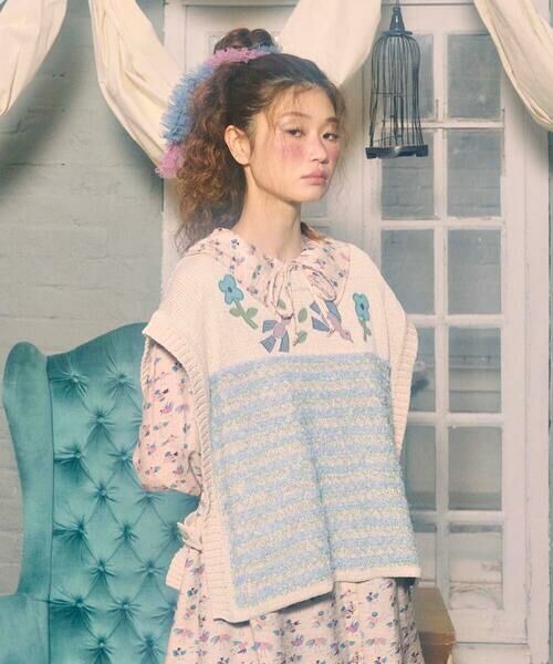 Jocomomola / ホコモモラ ベスト | Nide de pajaro ファンシーヤーンニットベスト（アイボリー）