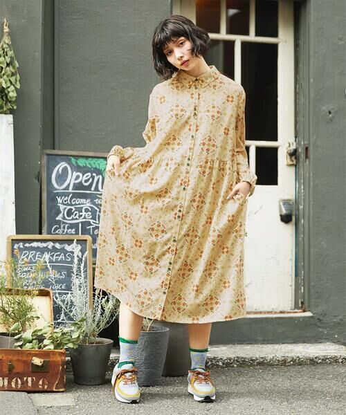 Jocomomola / ホコモモラ ロング・マキシ丈ワンピース | Palomas y flores プリントシャツワンピース | 詳細3