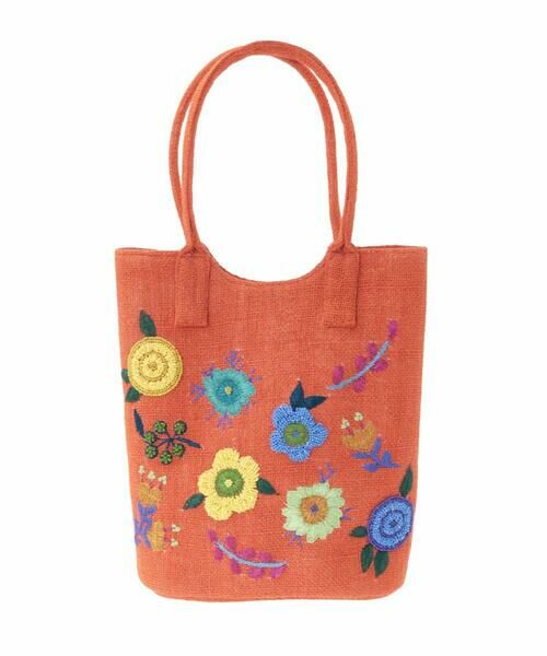Jocomomola / ホコモモラ トートバッグ | フラワービーズ刺繍トートバッグ（オレンジ）