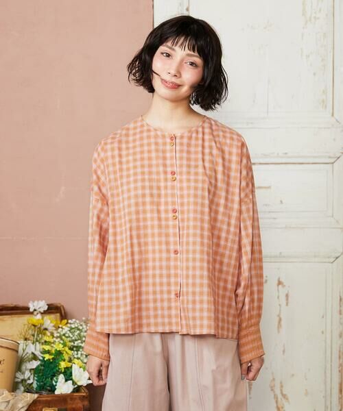 Jocomomola / ホコモモラ シャツ・ブラウス | Puntada ギンガムチェックブラウス（オレンジ）