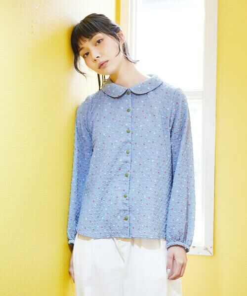Jocomomola / ホコモモラ シャツ・ブラウス | エンボスドットブラウス（ライトブルー）