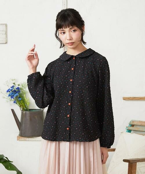 Jocomomola / ホコモモラ シャツ・ブラウス | エンボスドットブラウス（ブラック）