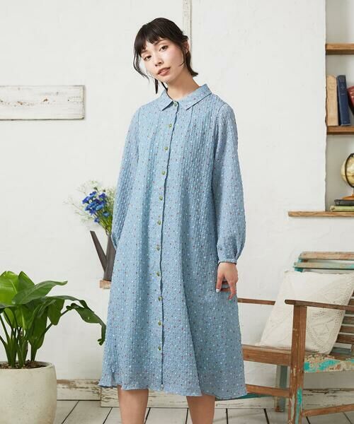 Jocomomola / ホコモモラ ロング・マキシ丈ワンピース | エンボスドットワンピース（ライトブルー）