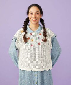 Jocomomola / ホコモモラ ニット・セーター | 【2WAY】Volar フラワーモチーフ半袖ニットベスト