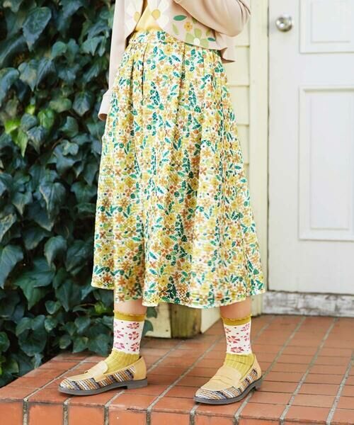 Jocomomola / ホコモモラ ロング・マキシ丈スカート | El Rucio フラワープリントレースフレアスカート［オケージョン］（アイボリー）