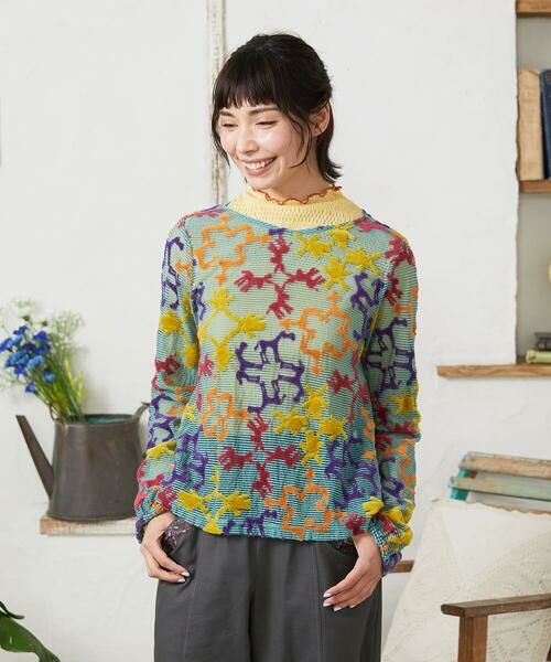 Jocomomola / ホコモモラ カットソー | Caballerias アニマルジャカードシアーカットソー（ライトブルー）