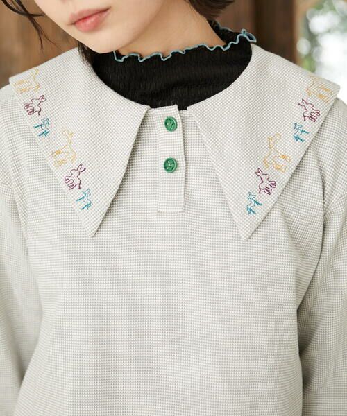 Jocomomola / ホコモモラ カットソー | Aventura セーラーカラーアニマル刺繍入りカットソー | 詳細13