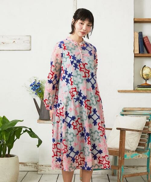 Jocomomola / ホコモモラ ロング・マキシ丈ワンピース | Caballerias アニマルジャカードシアーワンピース（ピンク）