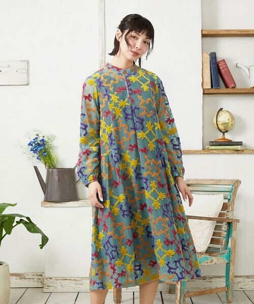 Jocomomola / ホコモモラ ロング・マキシ丈ワンピース | Caballerias アニマルジャカードシアーワンピース（ライトブルー）