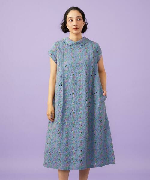 Jocomomola / ホコモモラ ロング・マキシ丈ワンピース | 【2WAY】Semilla フラワー総刺繍ワンピース（ブルー）