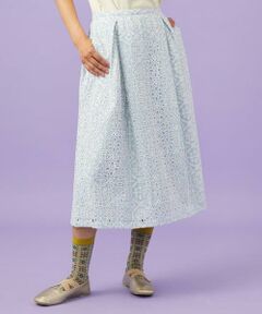 Jocomomola / ホコモモラ ロング・マキシ丈スカート | Dordado de verano フラワーカットワーク刺繍 ギンガムチェックスカート [オケージョン対応]