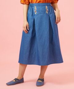 Flor デニム 刺繍入りフレアスカート