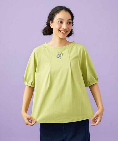 Jocomomola / ホコモモラ カットソー | 【接触冷感/2WAY】T/C天竺 フラワープリントTシャツ（グリーン）
