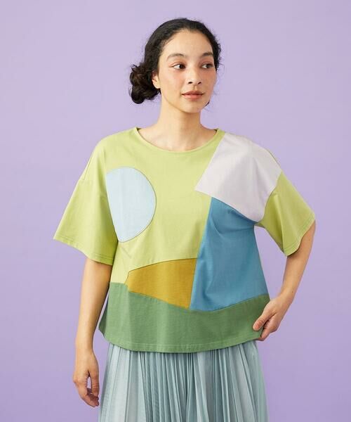 Jocomomola / ホコモモラ カットソー | 【接触冷感】T/C天竺 アップリケTシャツ（グリーン）