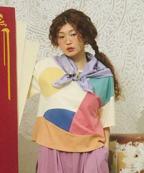 Jocomomola / ホコモモラ カットソー | 【接触冷感】T/C天竺 アップリケTシャツ（アイボリー）