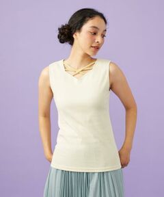 Jocomomola / ホコモモラ カットソー | 【2WAY】フラワー刺繍シフォンタンクトップ