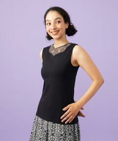 Jocomomola / ホコモモラ カットソー | 【2WAY】フラワー刺繍シフォンタンクトップ