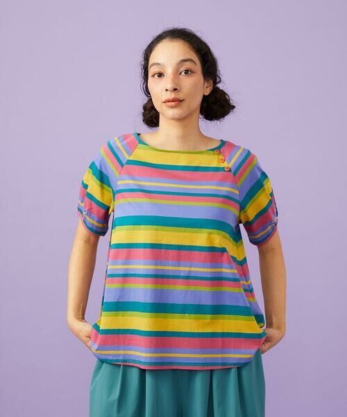 Jocomomola / ホコモモラ カットソー | シルケット天竺ボーダーTシャツ（パープル）