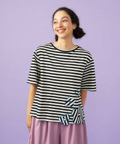 Jocomomola / ホコモモラ カットソー | シルケット天竺フラワーボーダーアップリケTシャツ