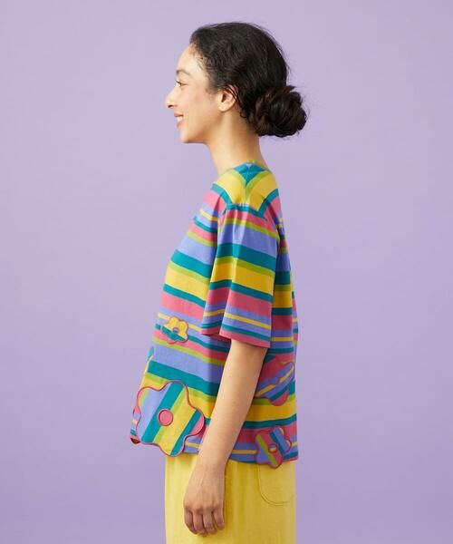 Jocomomola / ホコモモラ カットソー | シルケット天竺フラワーボーダーアップリケTシャツ | 詳細2