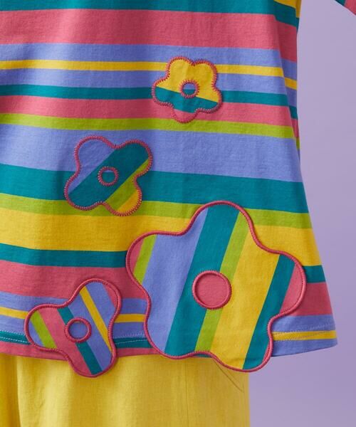 Jocomomola / ホコモモラ カットソー | シルケット天竺フラワーボーダーアップリケTシャツ | 詳細6