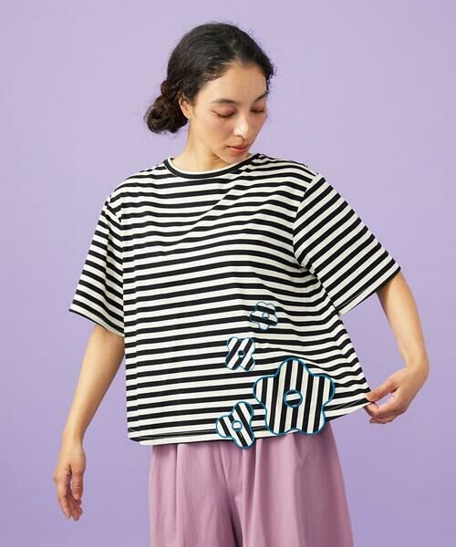 Jocomomola / ホコモモラ カットソー | シルケット天竺フラワーボーダーアップリケTシャツ | 詳細11