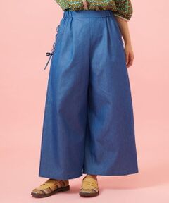 Flor デニム 刺繍入りレースアップワイドパンツ